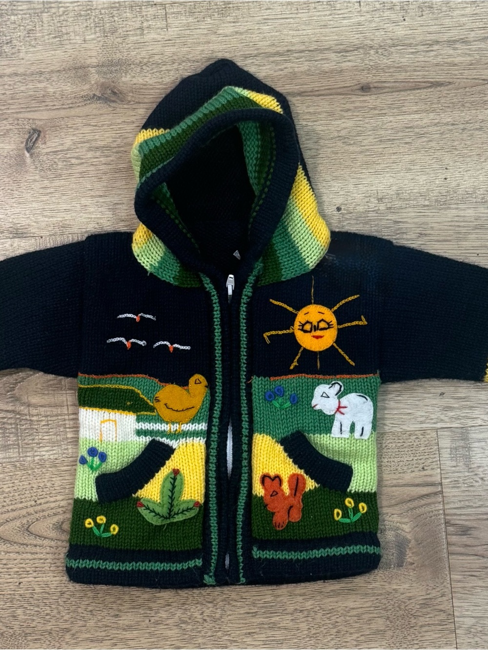 Children's Navy Hooded Zip Cardigan with Sunny Animal Appliqués